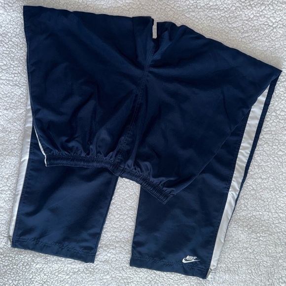 NIKE track pants ankle zipper navy white stripe drawstring elastic waist mens L - Picture 2 of 12